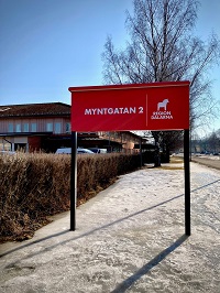 Skylt vid väg till Myntgatan Falun