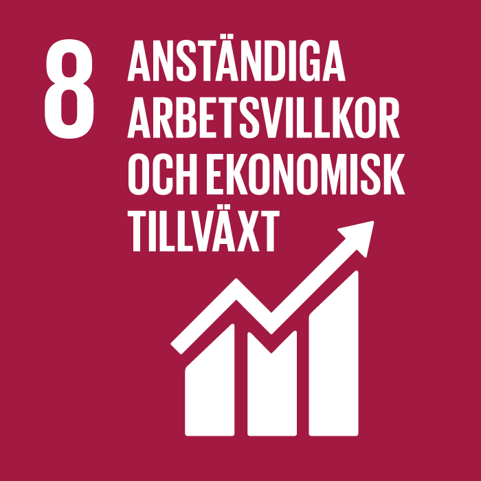 Symbol f&ouml;r m&aring;l nummer 8 anst&auml;ndiga arbetsvillkor och ekonomisk tillv&auml;xt i Agenda2030